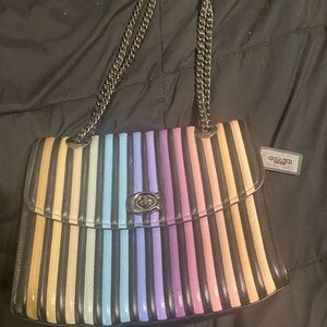Coach Black and Blue Shoulder Bag with Luxurious Chain Strap